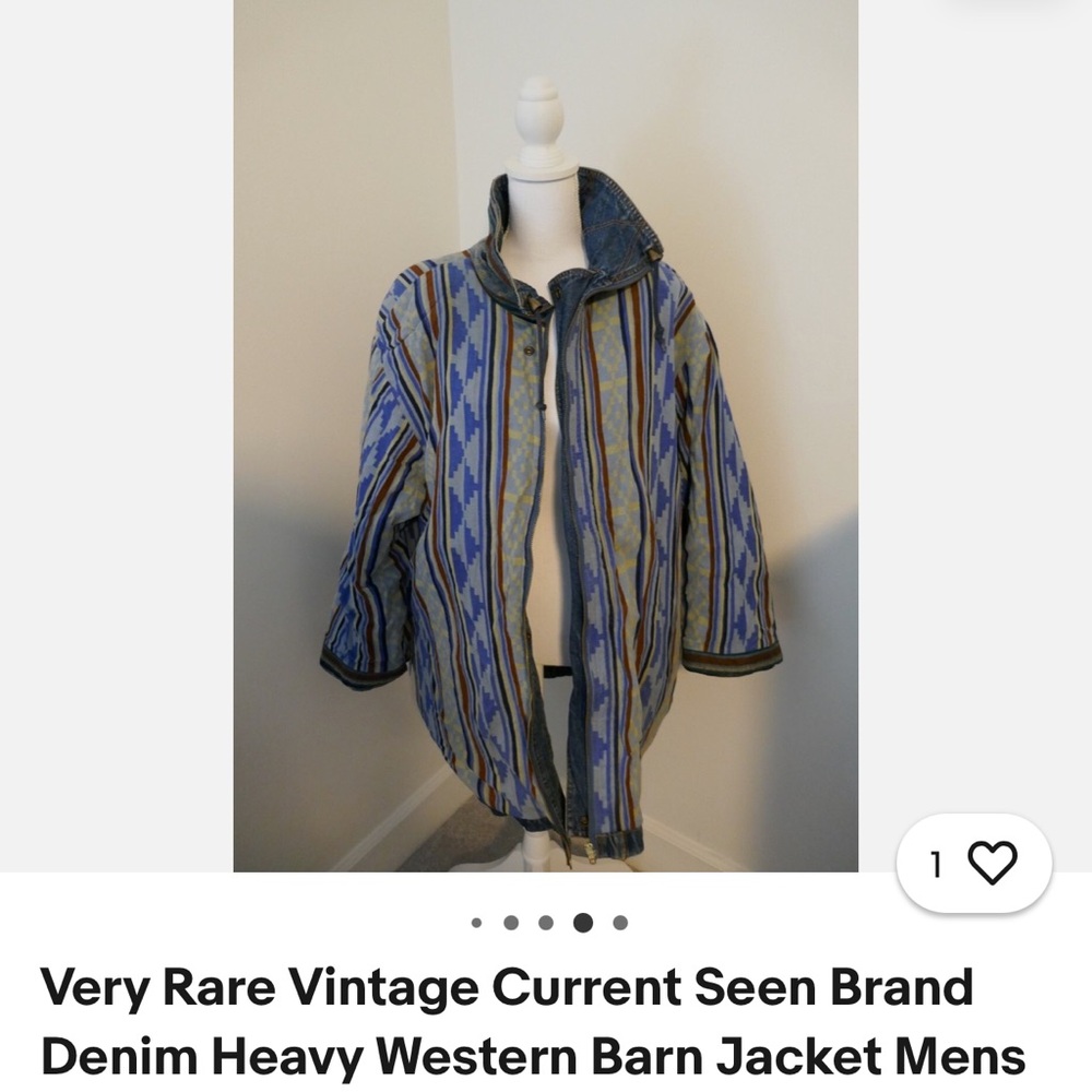 Vintage Current Seen Men’s Western Aztec Irreversible Denim Coat - Picture 2 of 12